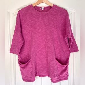 J. Jill Purejill Pink Linen Cotton Blend 3/4 Sleeve Boxy Tee with Pockets Small